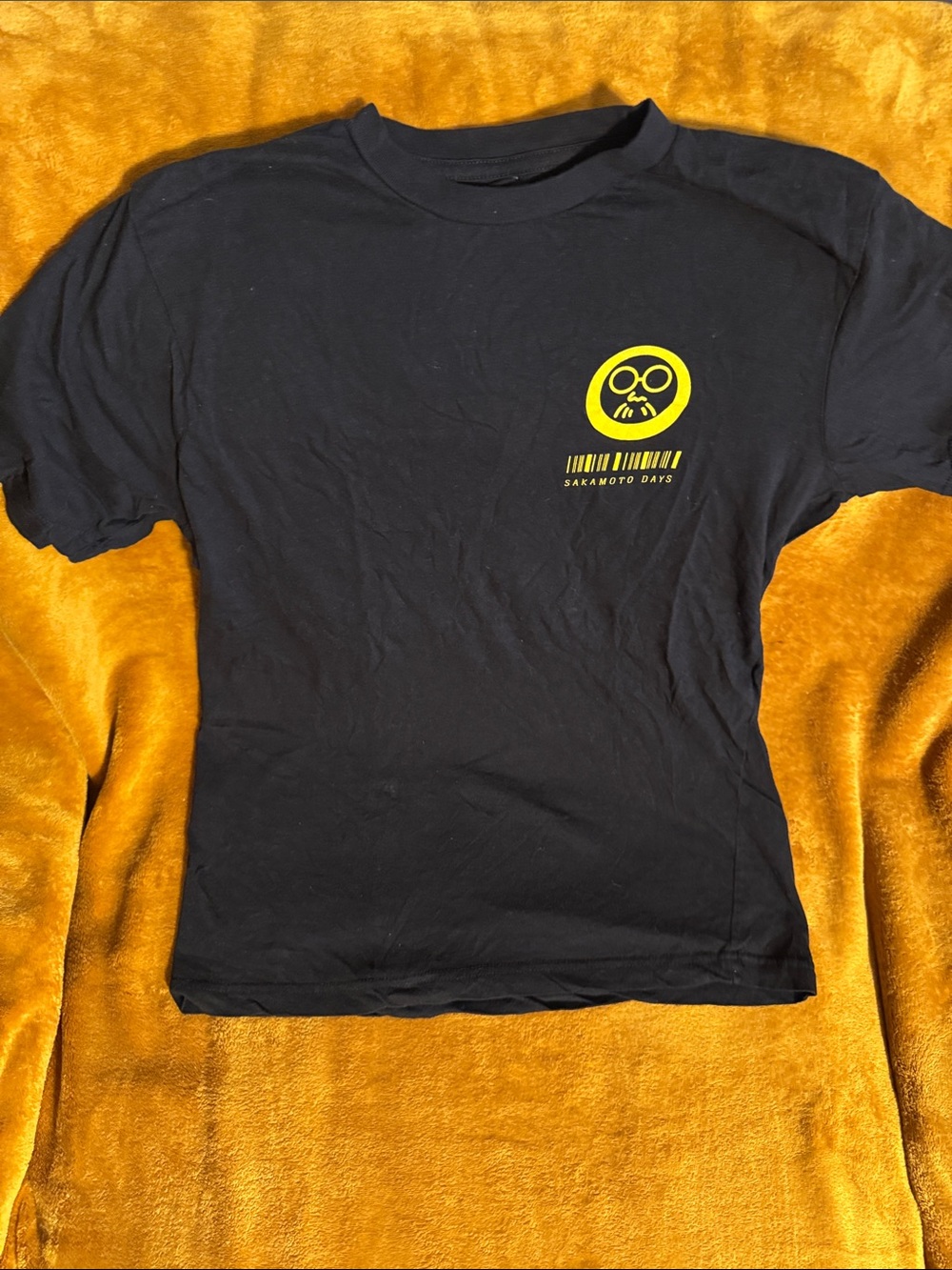 Black Short-Sleeve Tee with Yellow Logo Accent